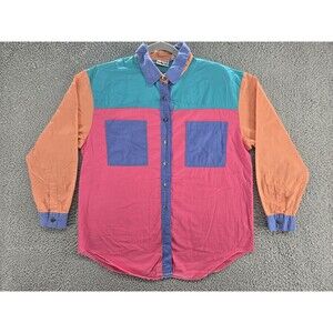 Vintage Nuovo Shirt Mens Large Colorblock Button Up Long Sleeve 100% Cotton 90s